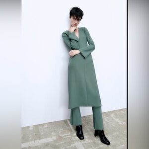 Zara Green Ribbed Pant Leggings Flare with slits